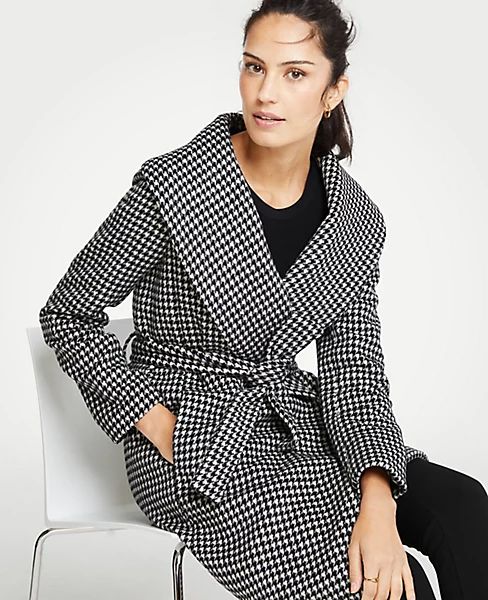 Houndstooth Shawl Collar Wrap Coat | Ann Taylor (US)