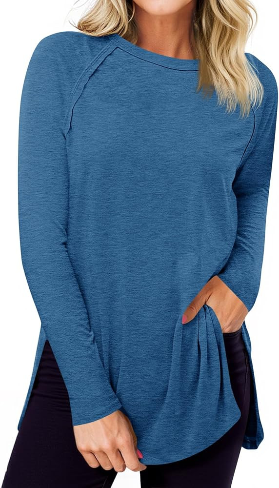Cicy Bell Womens Long Sleeve Tunic Tops Side Slit Crew Neck Oversized T Shirts Fall Casual Loose ... | Amazon (US)