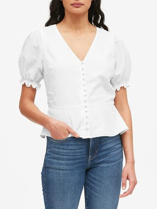 Linen-Cotton Peplum Top | Banana Republic (CA)