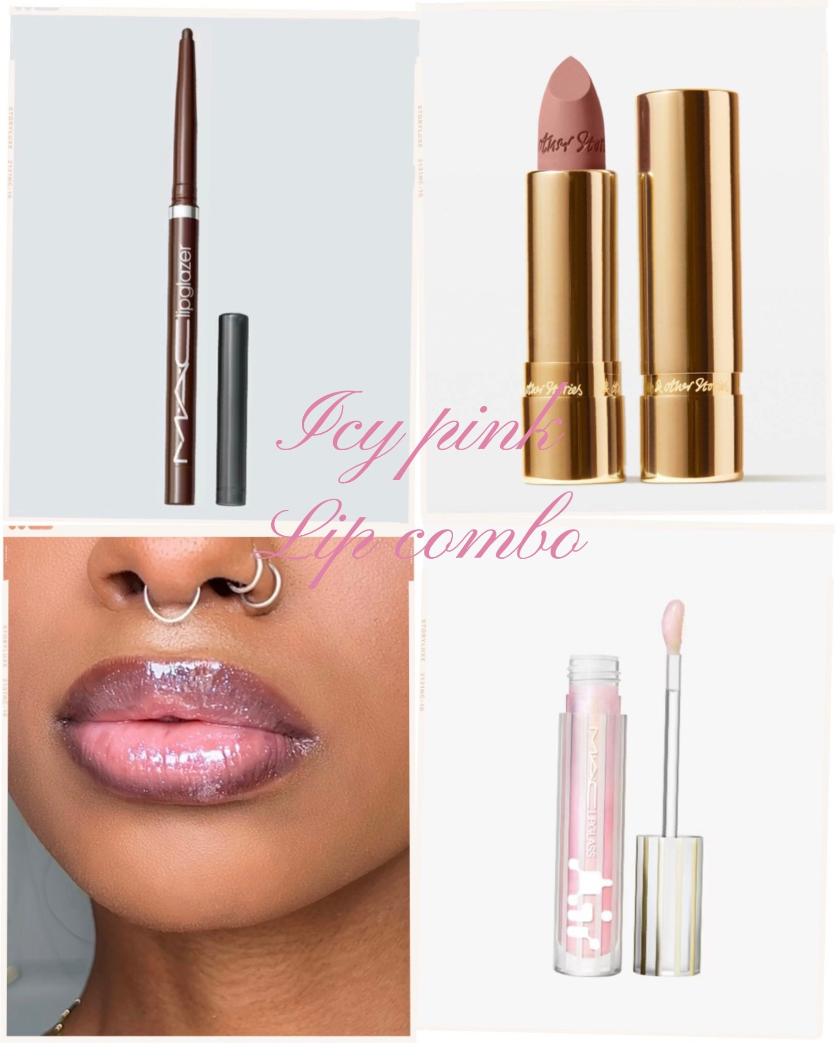 Icy pink lip combo
Lip liner: MAC - Root 4 me
Lipstick: & Other Stories - Bare Biscotti
Gloss: MAC - Frozen

Glitter lipgloss autumn lip combo shimmer gloss makeup clear lipgloss 

#LTKuk #LTKautumn #LTKbeauty