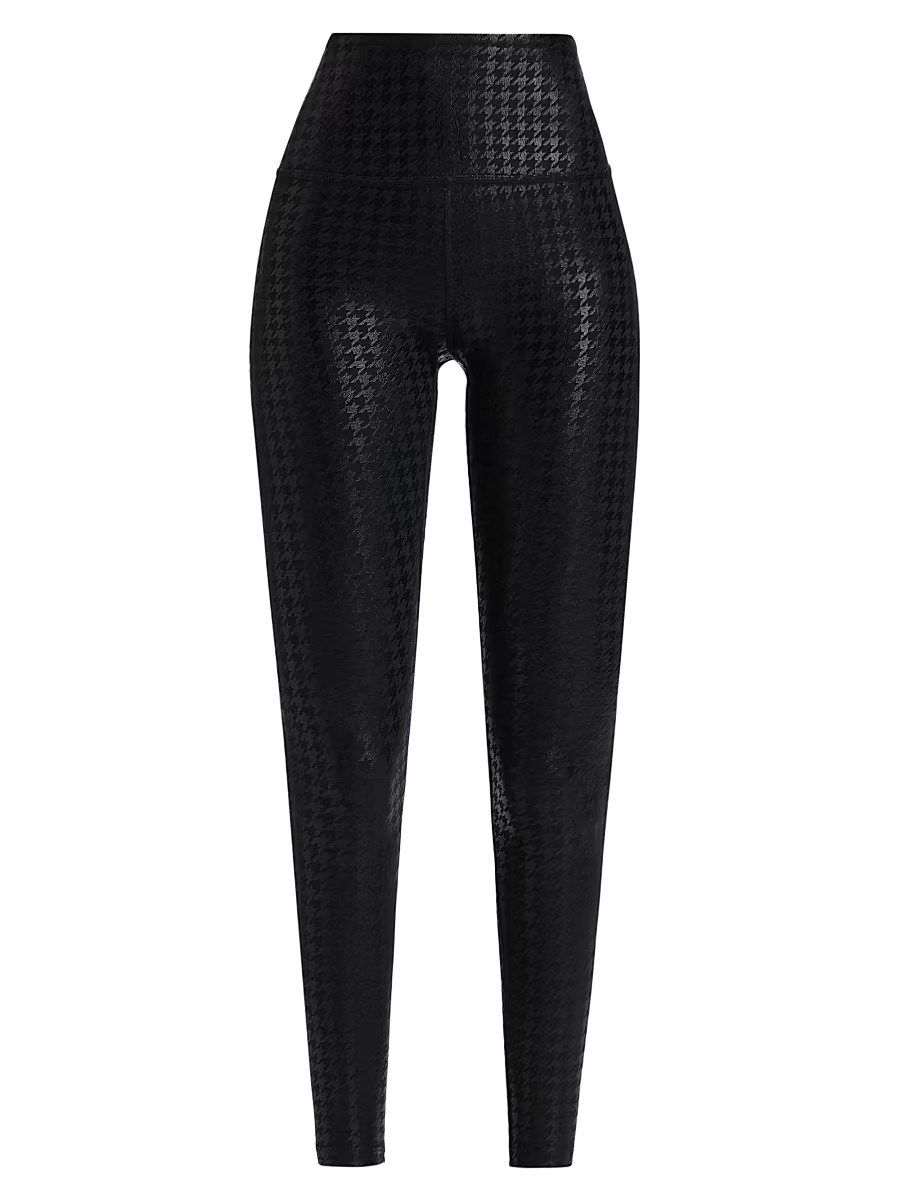 Women's Caught In The Midi Houndstooth High-Waist Leggings - Houndstooth Black - Size Small | Saks Fifth Avenue