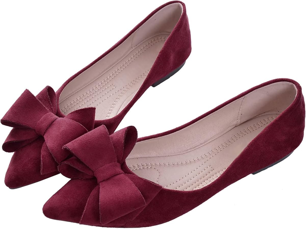 SAILING LU Womens Bowknot Ballet Flats Pointy Toe Casual Flat Shoes Suede Dressy Wear to Work Sli... | Amazon (US)