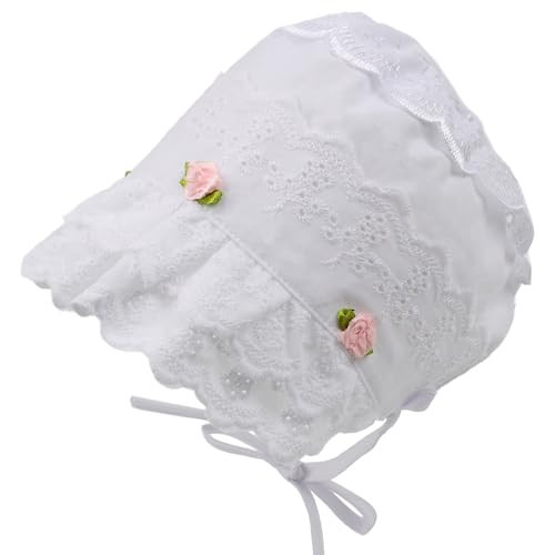 HOOLCHEAN Baby Girls 100% Cotton Bonnet Infant Soft Double Layer Sun Hat Lace Embroidery Floral Cap with Chin Strap, L: 6-12 Months White | Amazon (US)