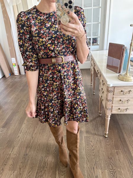 Love the floral dress from @walmartfashion #WalmartPartner. I sized down and paired with a belt and boots! 

#Walmart 

#LTKstyletip #LTKSeasonal #LTKover40