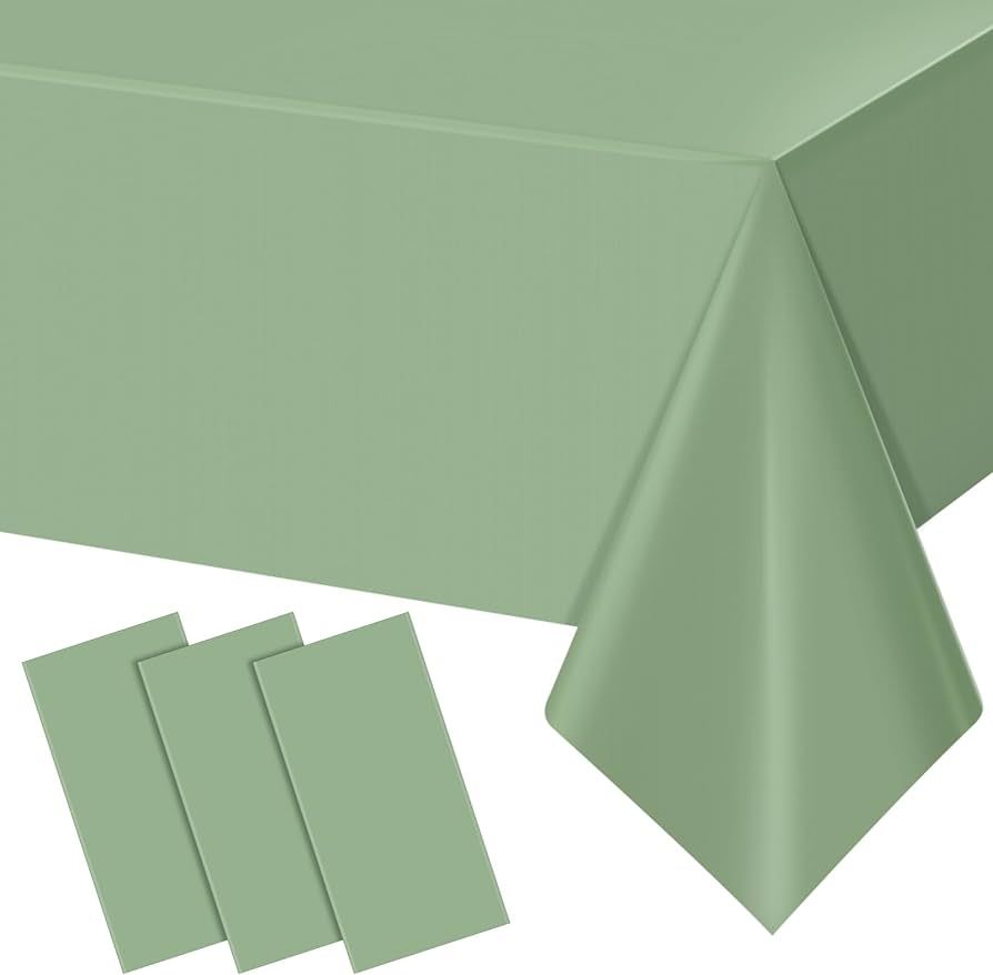 3Pack Sage Green Plastic Tablecloths for Rectangle Tables, Light Green Disposable Tablecloth, Wat... | Amazon (US)