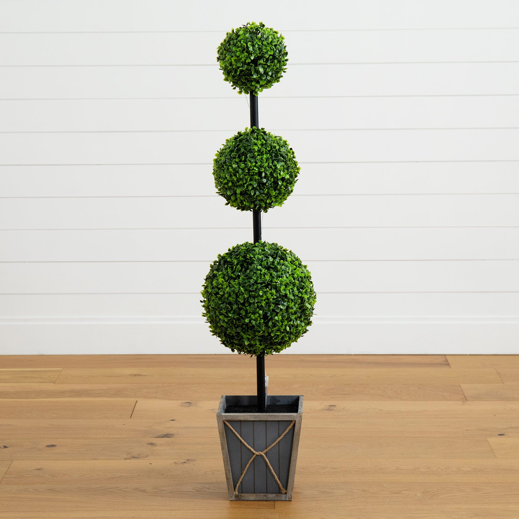 45" UV Resistant Artificial Triple Ball Boxwood Topiary with LED Lights in Decorative Planter (In... | Nearly Natural