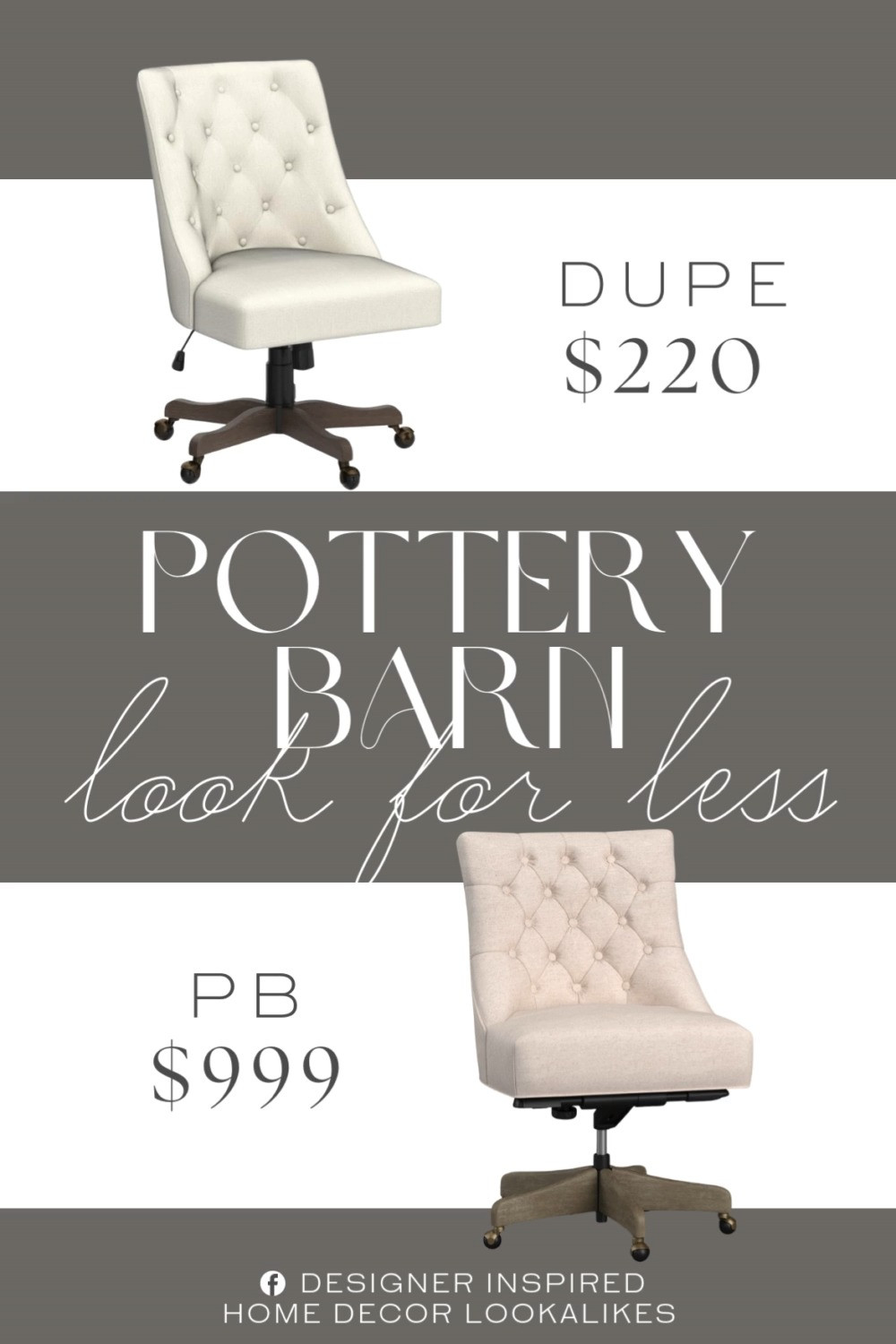 Inspired by Pottery Barn Tufted Swivel Desk Chair. Tufted Office Chair. Swivel Desk Chair. Contemporary Desk Chair. Home Office Chair. Upholstered Swivel Chair. Elegant Home Office Chair. Padded Seat Desk Chair.    

Home more affordable option find copy cat similar look for less budget friendly affordable cheap cheaper beautiful pretty. Clearance sale coupon code discount code promo code luxury lookalike look a like Inspo inspiration inspired by idea ideas Love like these? I share multiple every day in my FB group.
#potterybarninspired #swiveldeskchair #officechair #upholsteredchair #tuftedchair #officeinspo #homeofficeinspo #furniturefinds #modernoffice 

 #LTKHome