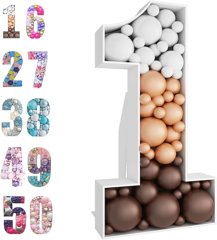 JoyBox Design 4ft Mosaic Balloon Frame Number 1 Light Up Marquee Pre-Cut Kit Number Cut-Out Extra... | Amazon (US)