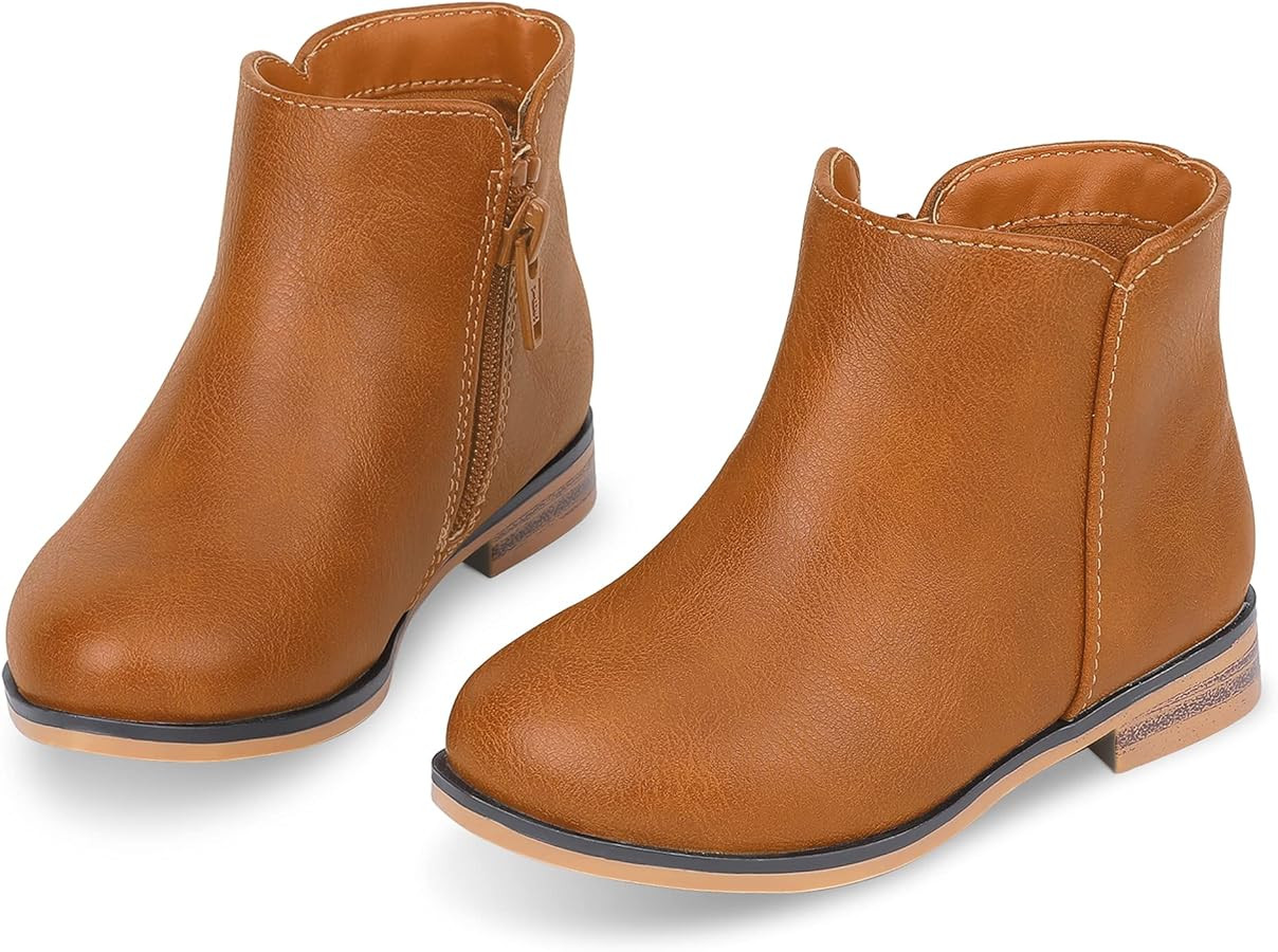 Girls Boots Kids Ankle Boots Side Zipper Booties Fashion Short Suede Low Heels | Amazon (US)