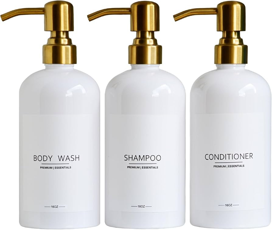 Luxury Shampoo and Conditioner Dispenser Set of 3 - Modern Refillable Shower Soap Bottles with St... | Amazon (US)