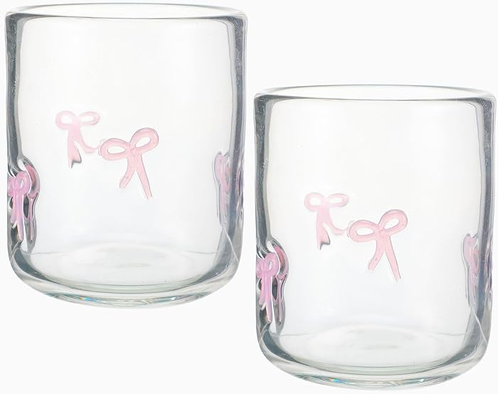 Skylety 2 Pack Bow Icon Juice Glass Coquette Bow Aesthetic Cup 14 ounce Double Old Fashioned Icon... | Amazon (US)