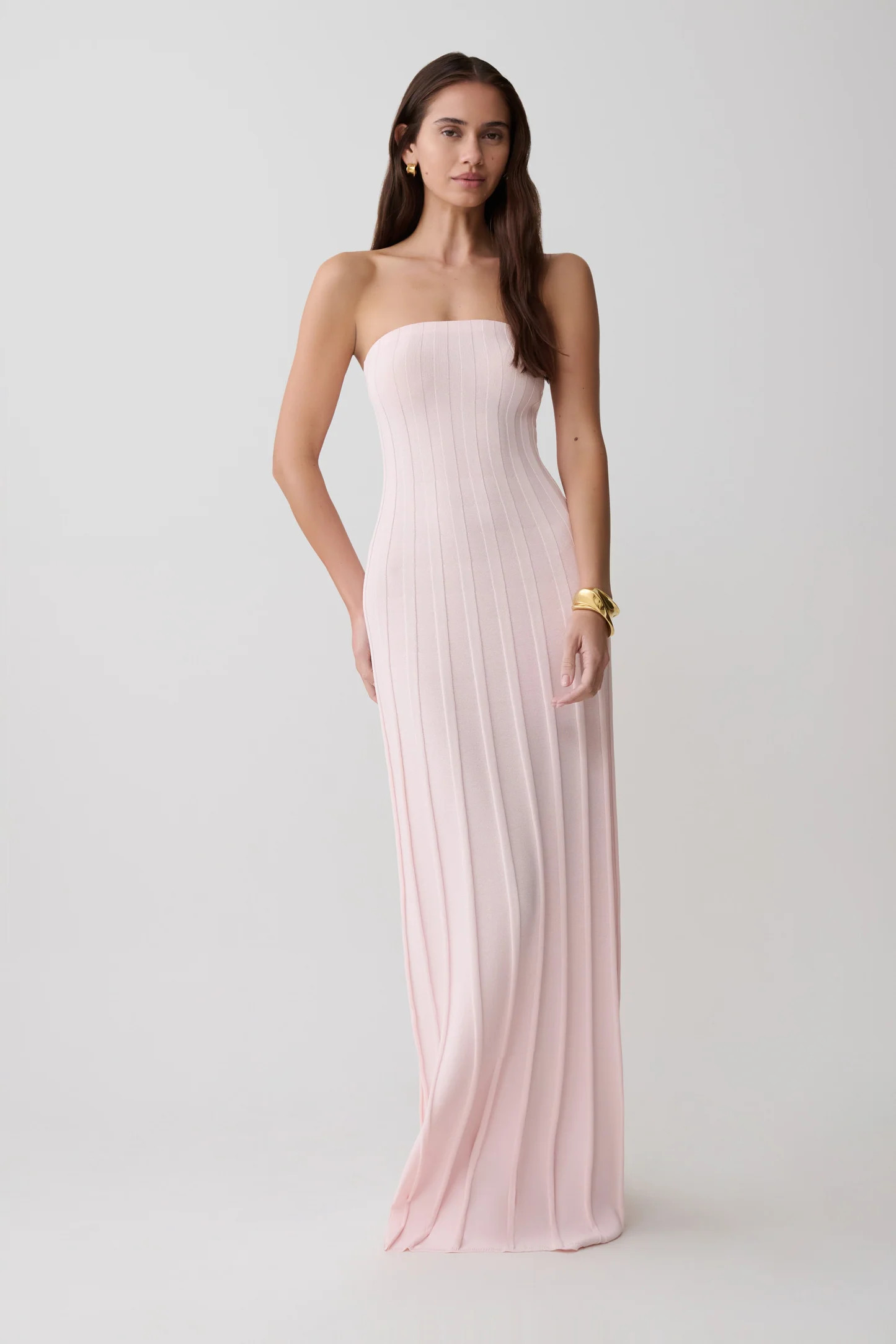 Pia Ribbed Strapless Maxi Dress - Baby Pink | MESHKI US