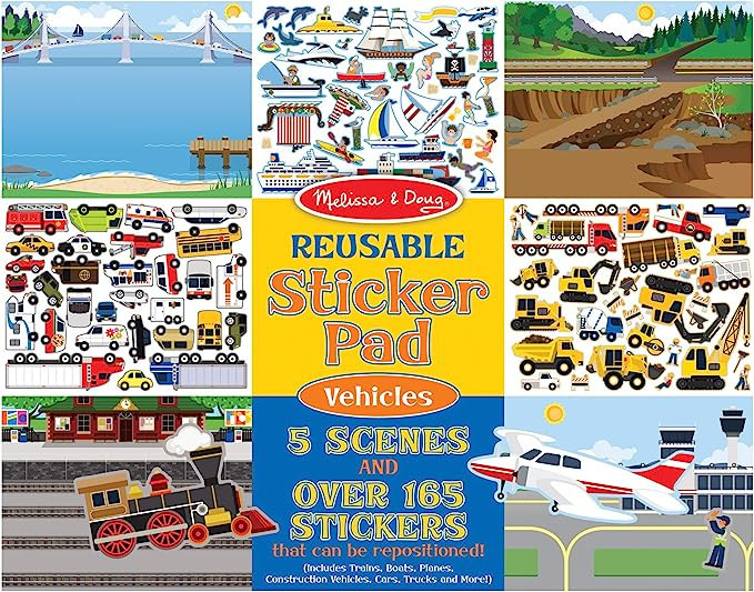 Melissa & Doug Reusable Sticker Pad: Vehicles-165+ Reusable Stickers | Melissa & Doug Kids Reusab... | Amazon (US)