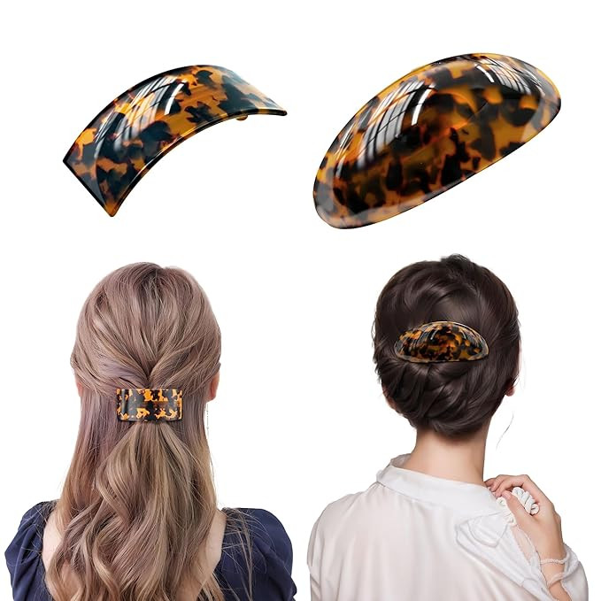 French Oval Barrette Hair Clips,Acetate Large Vintage Tortoise Shell Barrettes,Strong Hold No-Sli... | Amazon (US)
