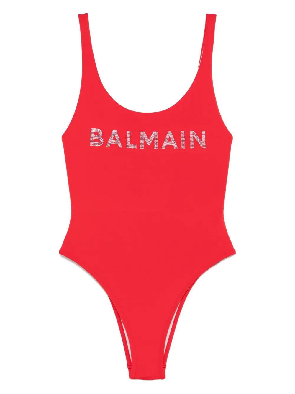 Balmain logo-appliqué swimsuit - Red | Farfetch Global