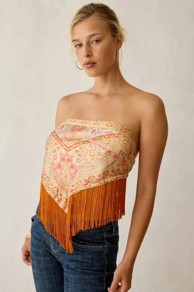 Tassel Trim Satin Triangle Scarf in Black, Women's at Urban Outfitters | Urban Outfitters (US and RoW)