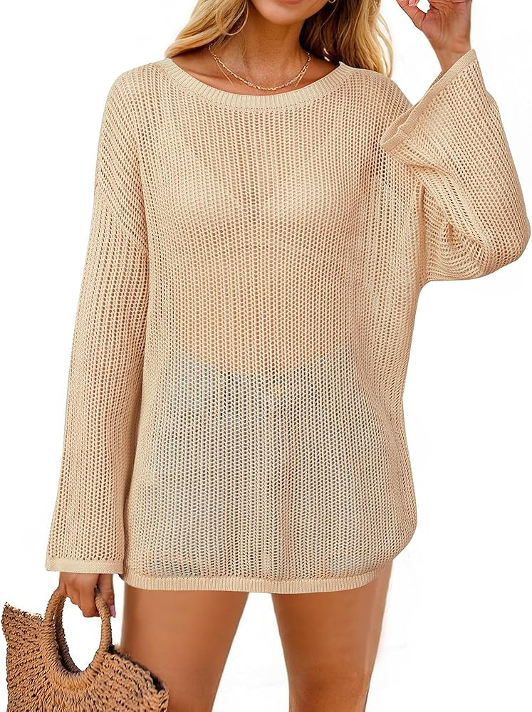 Arach&Cloz Women's Linen Summer Fall Lightweight Crochet Tops Beach Cover Up 2025 | Amazon (US)