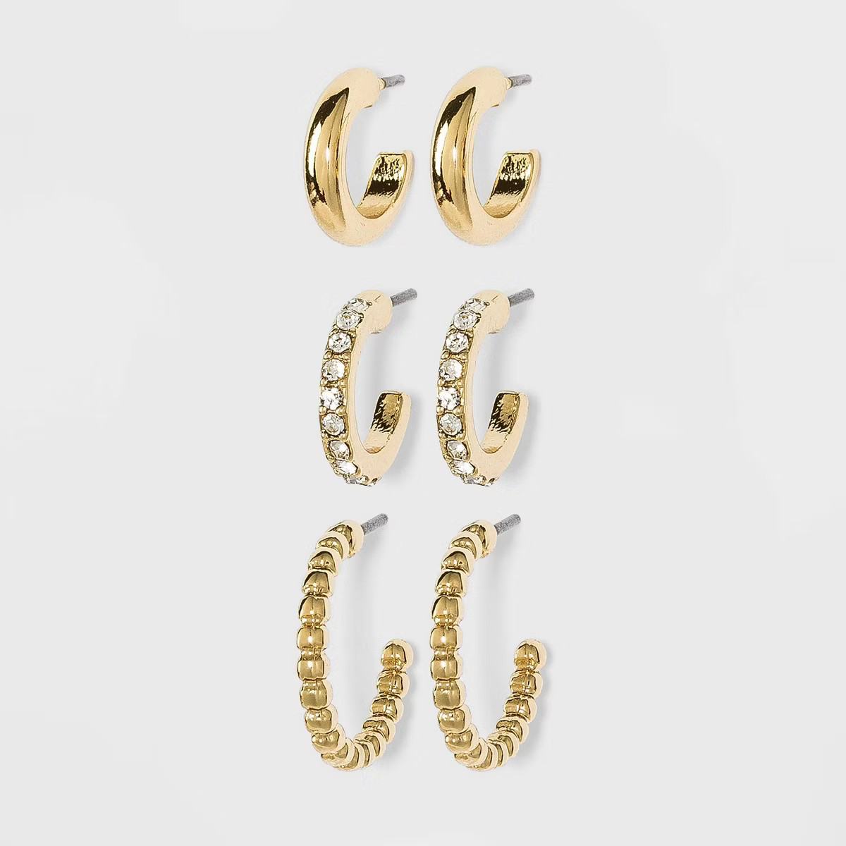 Gem and Ridged Hoop Earring Set 3pc - A New Day™ Gold: Nickel-Free Metal, Post Closure | Target