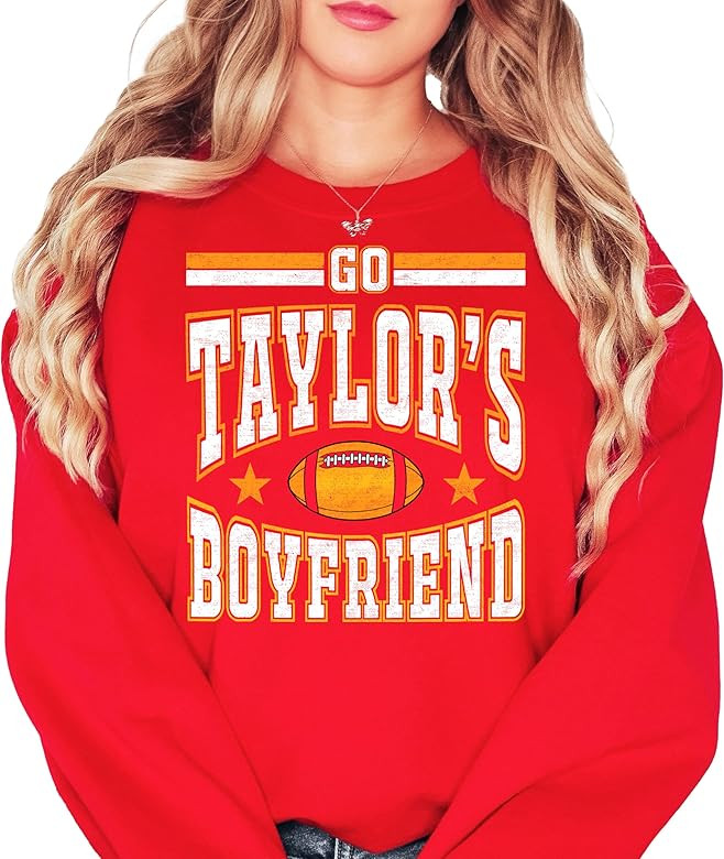 Olive Loves Apple Go Taylor's Boyfriend Funny Chiefs Sweatshirt for Kids and Adults | Amazon (US)
