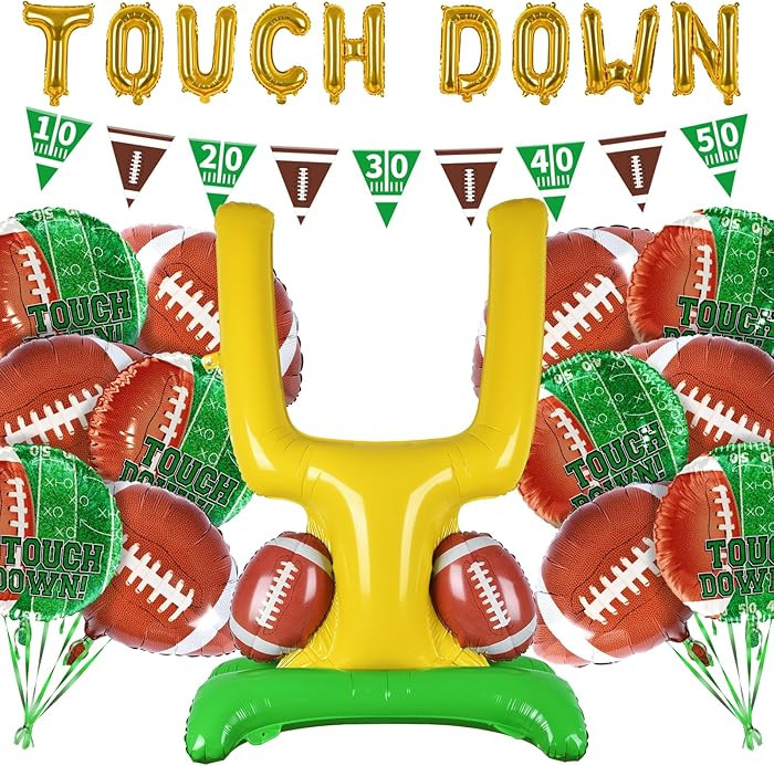 Football Party Supplies Kit - Touchdown Letter Balloon, Goal Post & Football Shaped Foil Balloons... | Amazon (US)