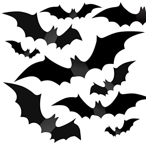 Halloween 3D Bats (56 PCS), Halloween Decorations, Halloween Party Indoor Outdoor Decor Supplies -Reusable PVC Large Size 3D Decorative Scary Bats Wall Sticker Comes with Double Sided Foam Tape | Amazon (US)