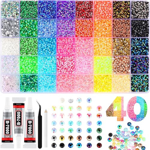 Zefy 40 Colors Resin Jelly Rhinestones for Bedazzling, 3mm 32000 Pcs Flatback Gems for Crafting, Bedazzling Kit with 3Pcs B7000 Glue for Clothing Shoes Nail Book Diamond Art | Amazon (US)