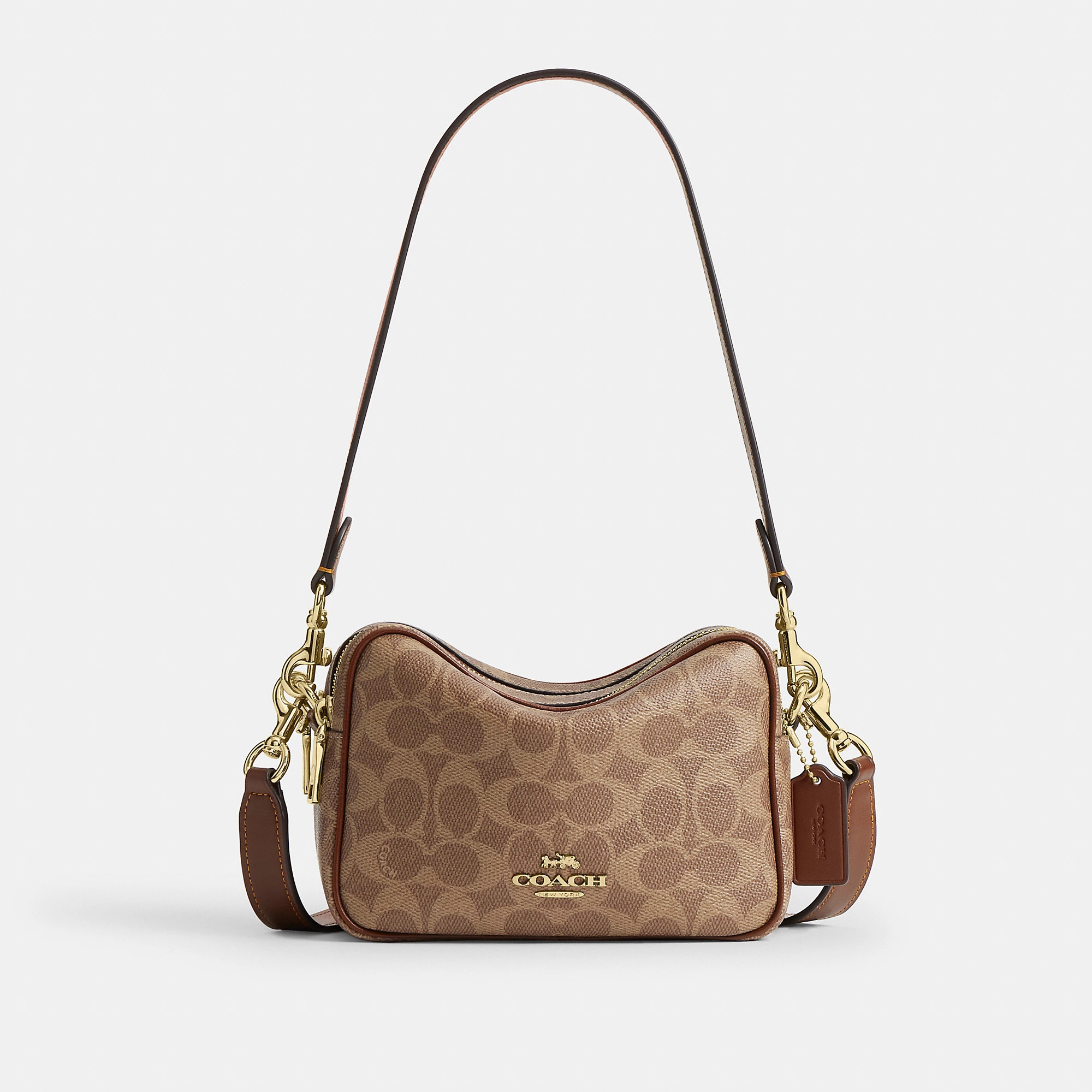 Coach Outlet Mini Carey Crossbody Bag In Signature Canvas - Women's Purses - Gold/tan/brown, Size: Small | Coach Outlet US