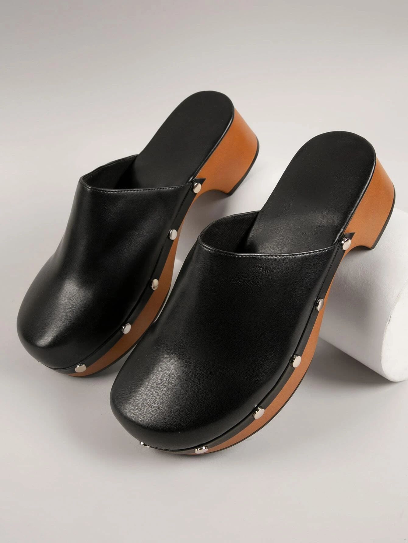 Square Close toe Studded Slip On Clog Shoes | SHEIN