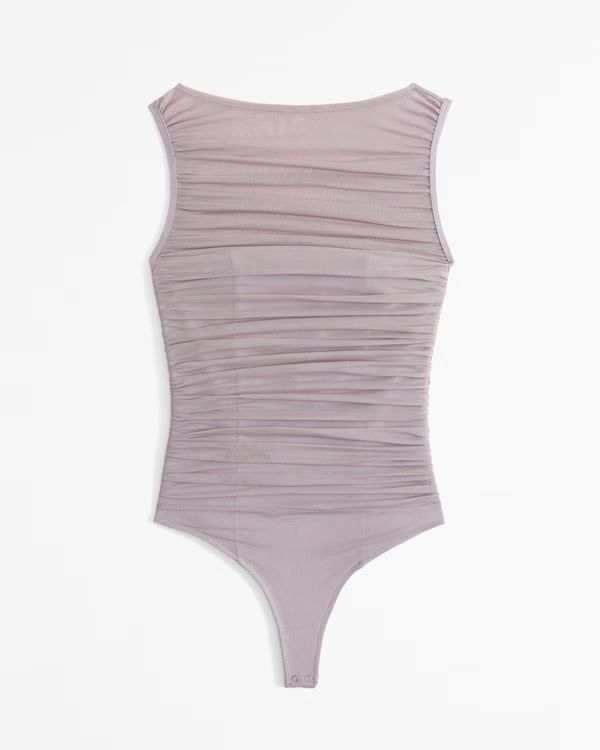 Ruched Mesh Boatneck Bodysuit | Abercrombie & Fitch (US)