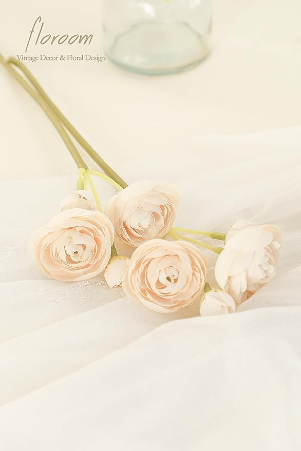 Floroom Ranunculus Artificial Flowers 18 Pcs Champagne Faux Silk Mini Ranunculus Bulk Fake Weddin... | Amazon (US)