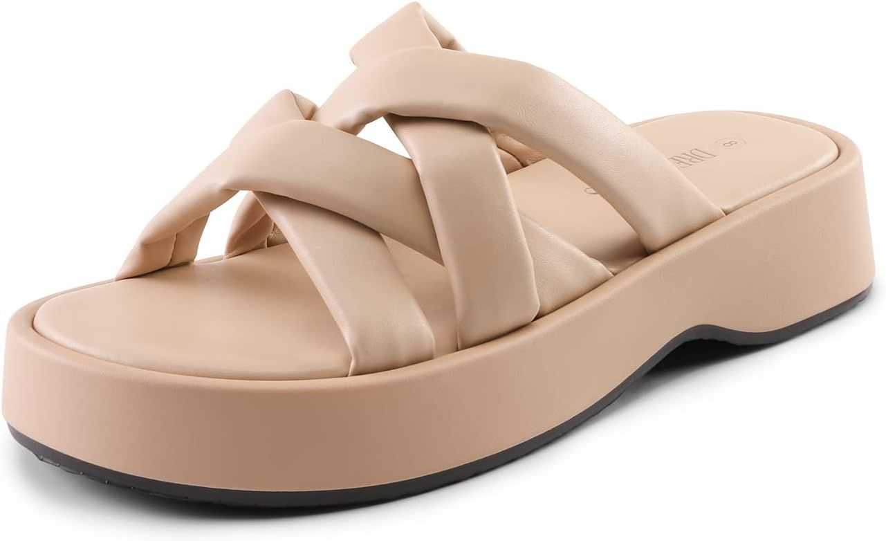 DREAM PAIRS Women' s Summer Comfortable Cushion Slip-on Dressy Slides, Cute Platform Puffy Sandal... | Amazon (US)