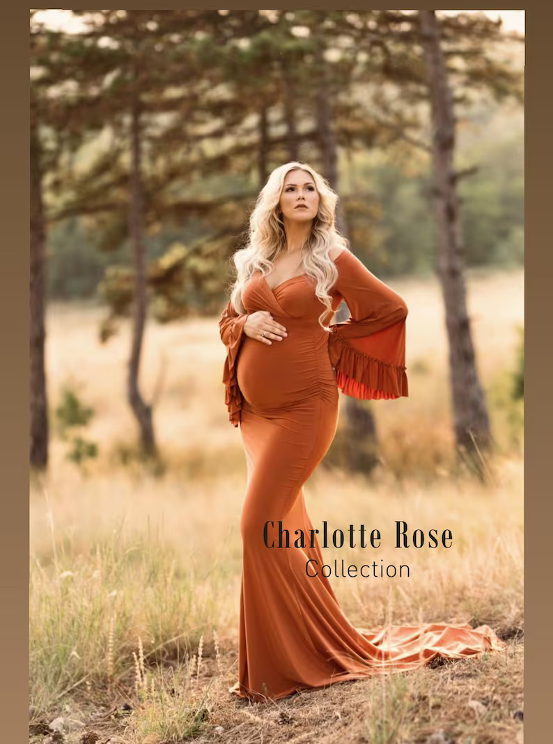 Fall Maternity Dress for Pictures, Almond Maternity Dress, Ruffled Sleeves Maternity, Long Train ... | Etsy (US)