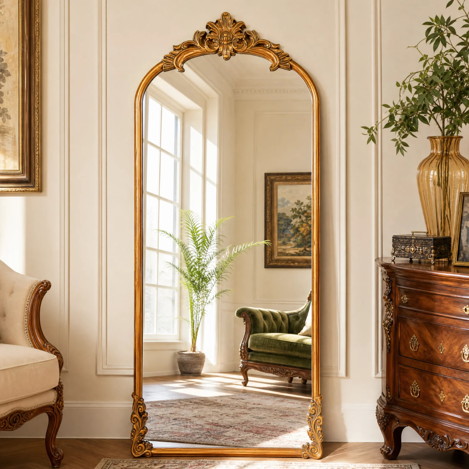 VORENTA 71"x32" Vintage Floor Mirror Arched Full Length Mirror Baroque Carved Wall Mounted Decor ... | Walmart (US)