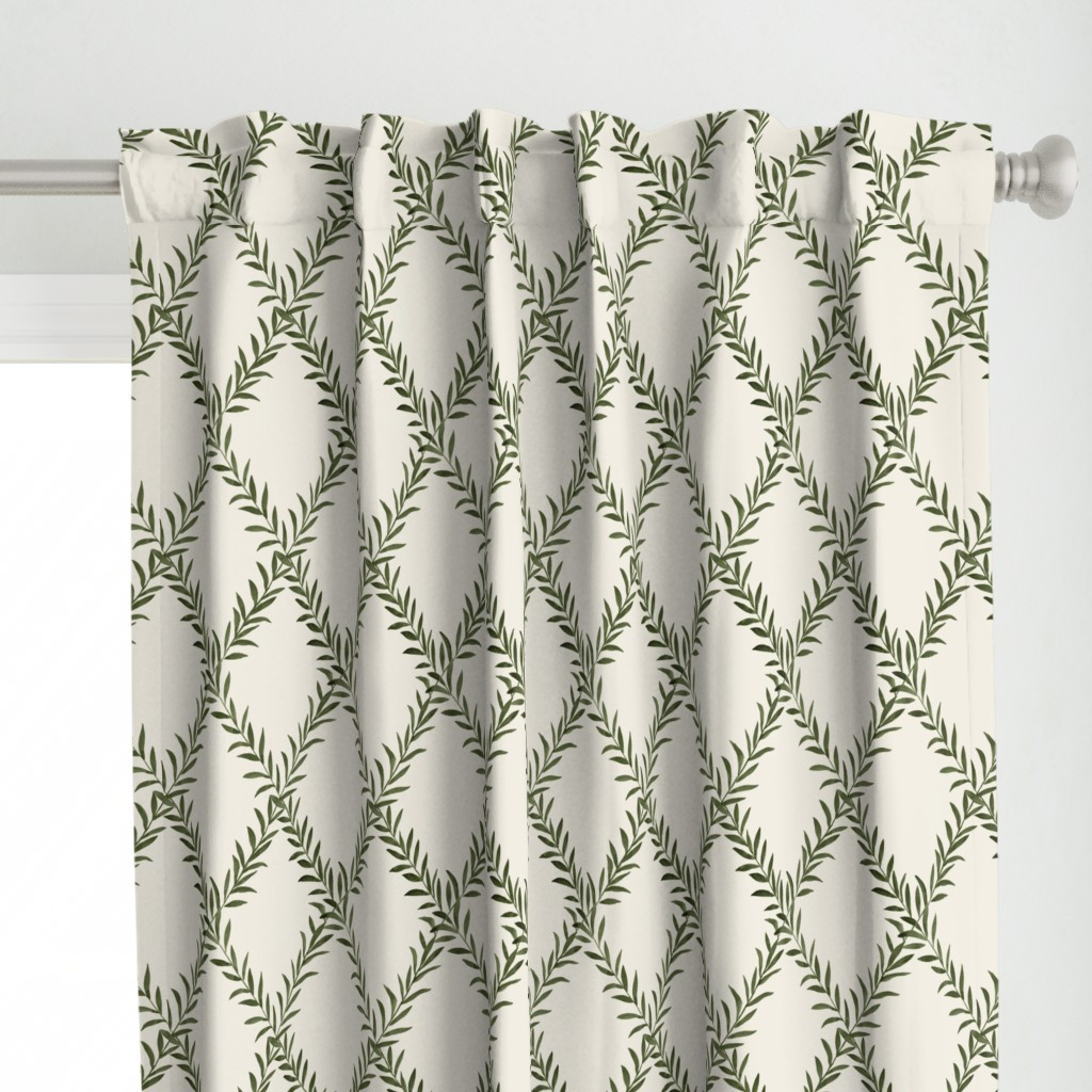 Leafy Trellis Olive on Cream | Spoonflower