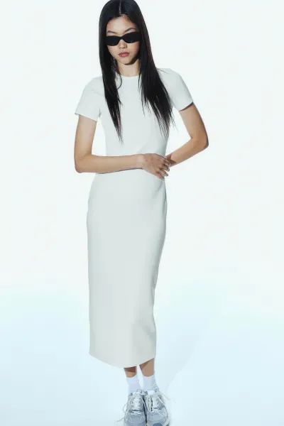 Open-back Scuba Dress - White - Ladies | H&M US | H&M (US + CA)