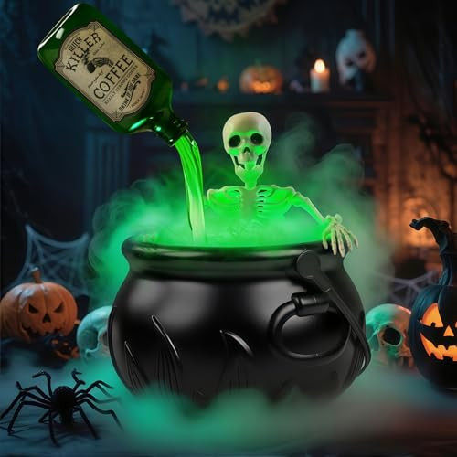 Halloween Decorations Indoor, Cauldron Halloween Decor Set with Magic Floating Potion Bottles Skeleton Mist Maker, Black Witches Cauldron Diffuser for Home Kitchen Mantel Party Decor | Amazon (US)