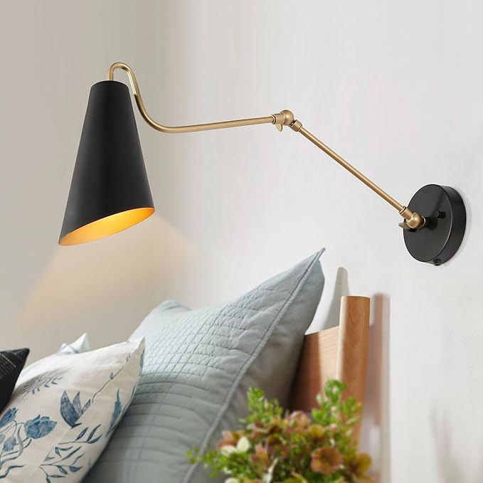 KSANA Modern Swing Arm Wall Lamp, Plug in or Hardwired Wall Sconces Lighting, Black and Gold Adju... | Amazon (US)