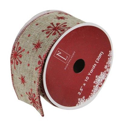 Northlight Club Pack of 12 Red Snowflake and Beige Burlap Wired Christmas Craft Ribbon Spools - 2... | Target