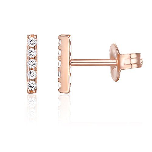 PAVOI CZ Stud Earrings: 14K Gold Plated Dainty Mini Bar Stud Earrings (Rose) | Amazon (US)