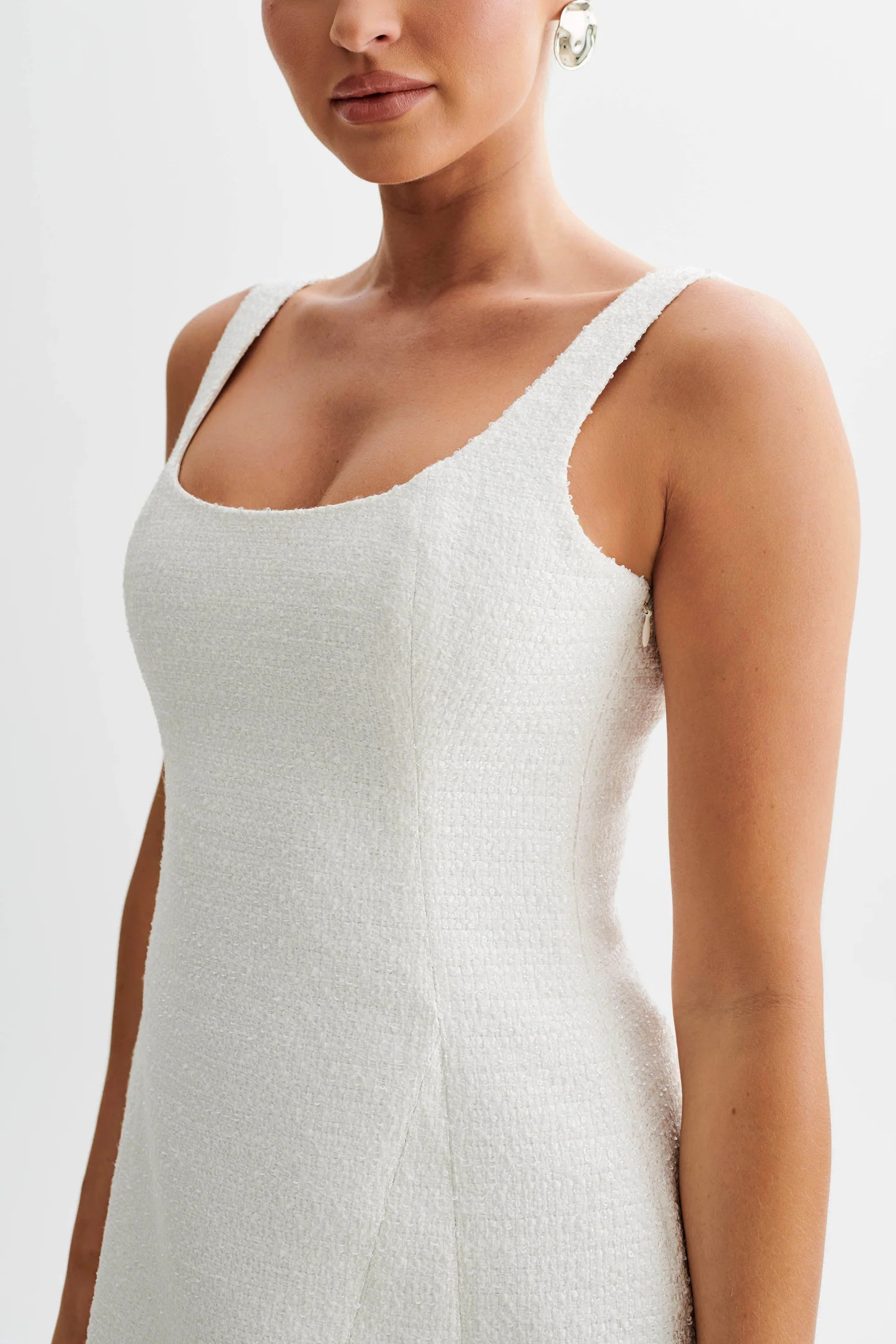 Tweed Mini Dress - White | MESHKI US