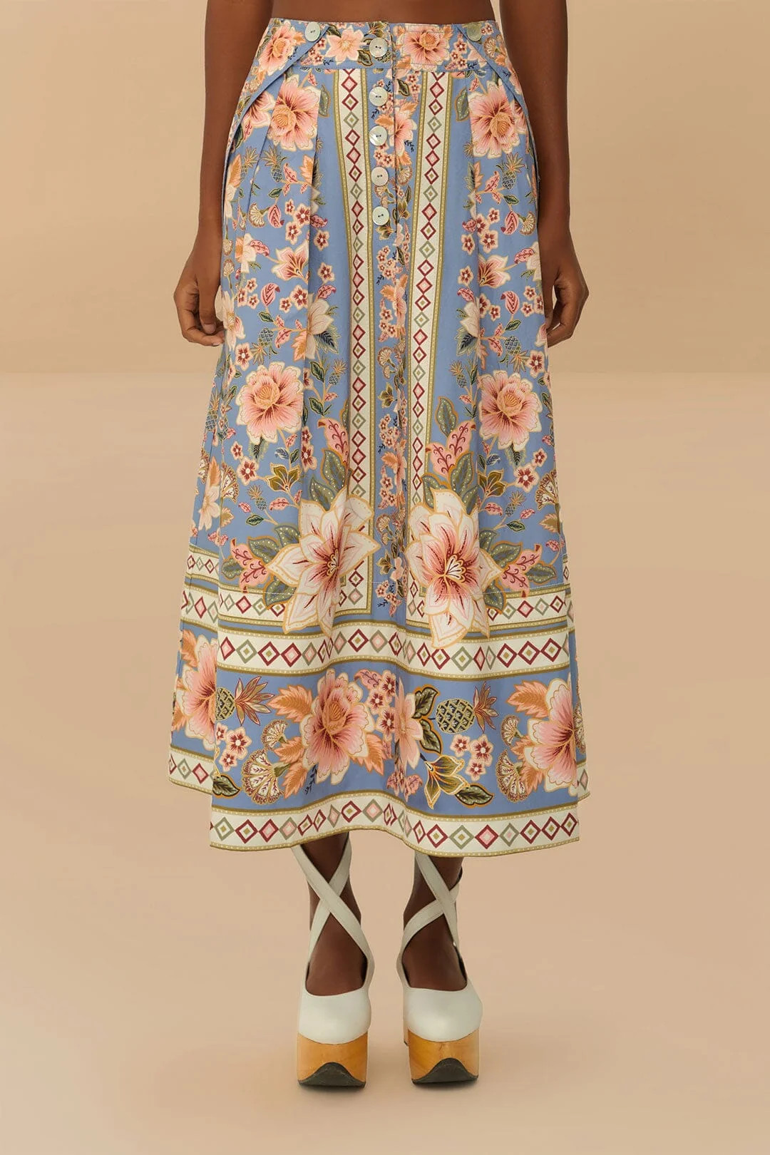 Blue Superbloom Tapestry Buttoned Maxi Skirt | FarmRio (US)
