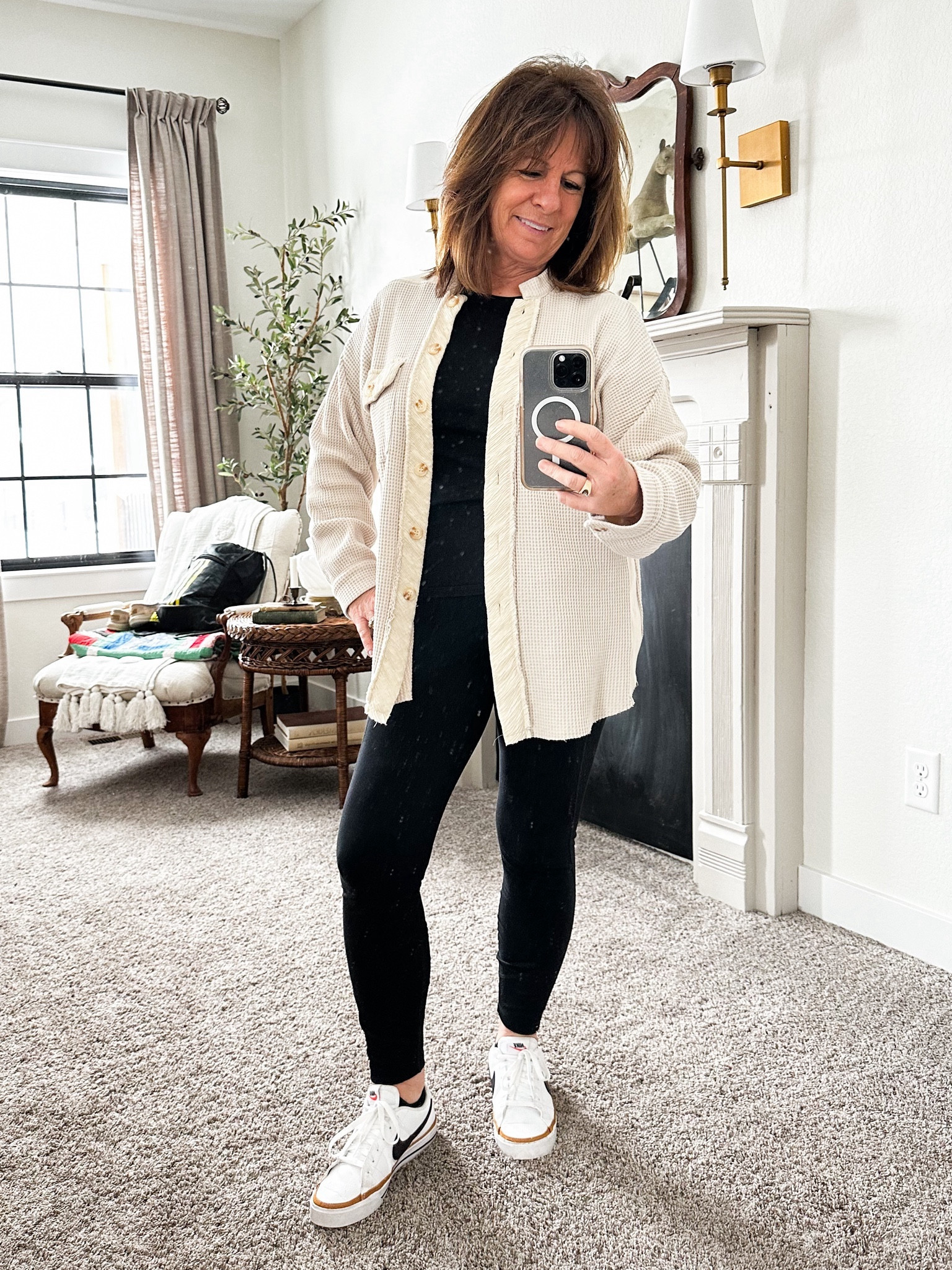 Favorite leggings, waffle knit shirt and Nike sneakers 

#LTKstyletip #LTKSeasonal #LTKshoecrush