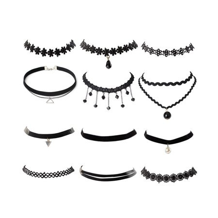 12Pcs Black Choker Necklaces Set Womens Velvet Choker Set Classic with Lace Tattoo Charm Girls Stret | Walmart (US)
