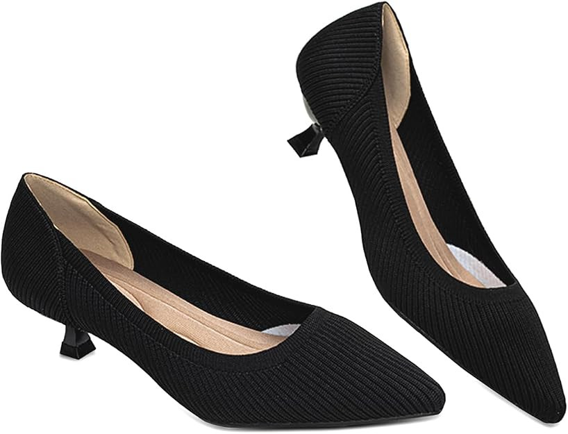 Womens Kitten Heels Pumps Shoes Comfortable Knit Closed Toe Heels for Women Work Office Casual We... | Amazon (US)