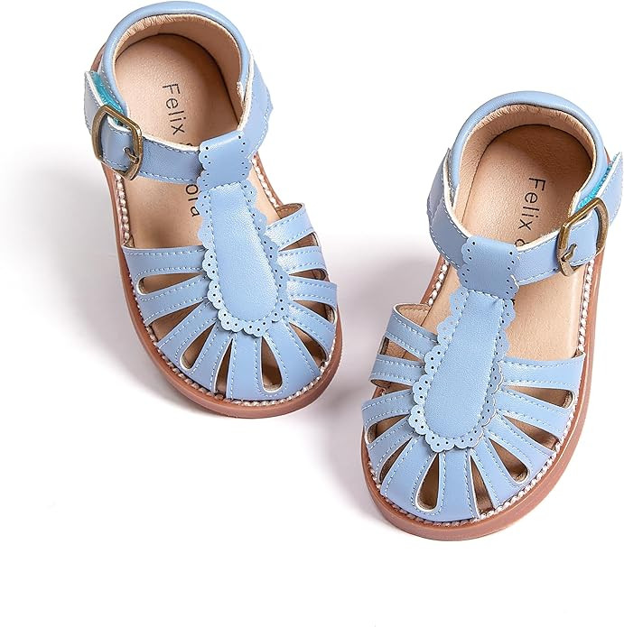 Felix & Flora Toddler Girls Sandals Soft Rubber Princess Flat Shoes Summer Flower Girl Shoes | Amazon (US)
