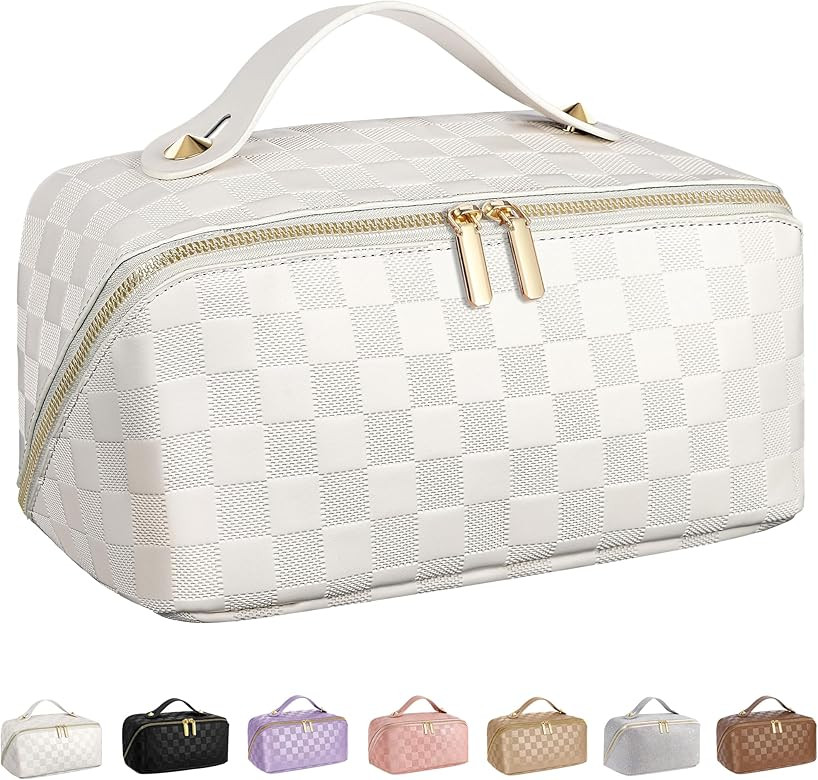 ALEXTINA Large Capacity Travel Cosmetic Bag - Portable Makeup Bags for Women Waterproof PU Leathe... | Amazon (US)