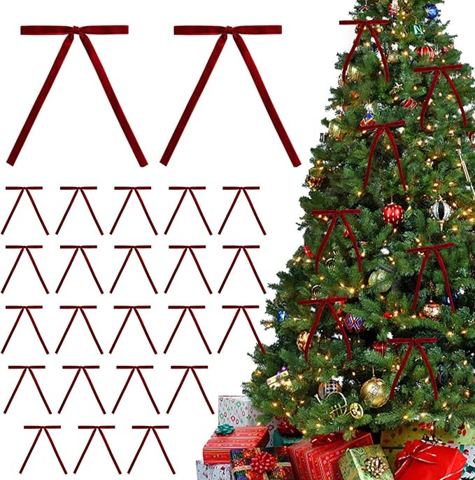 24 Pcs Velvet Christmas Bows for Christmas Tree, Velvet Ornaments for Christmas Tree, Rustic Craf... | Amazon (US)