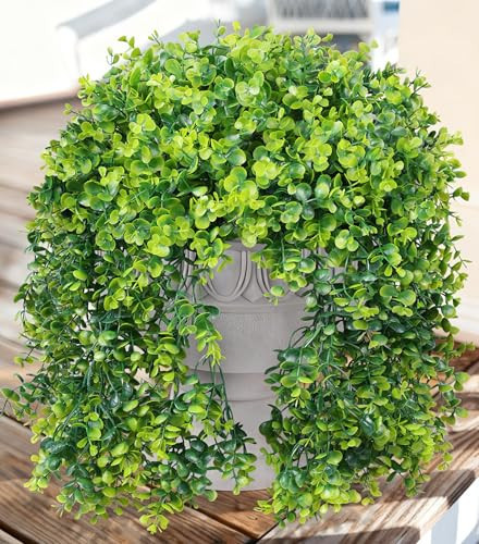 Faux Outdoor Plants Fake Hanging Plants for Outdoors Outside Decorations, 2 Pcs Green Faux Eucalyptus Stems Realistic UV Resistant Artificial Greenery for Planters Porch Garden Yard Front Door Patio | Amazon (US)