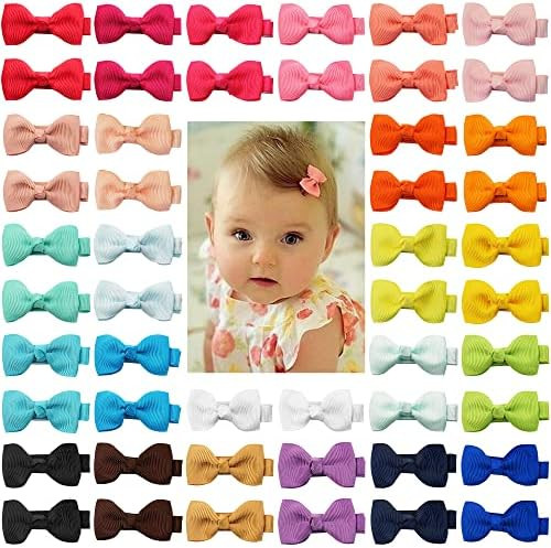 50 Pieces 25 Colors in Pairs Baby Girls Fully Lined Hair Pins Tiny 2" Hair Bows Alligator Clips f... | Amazon (US)