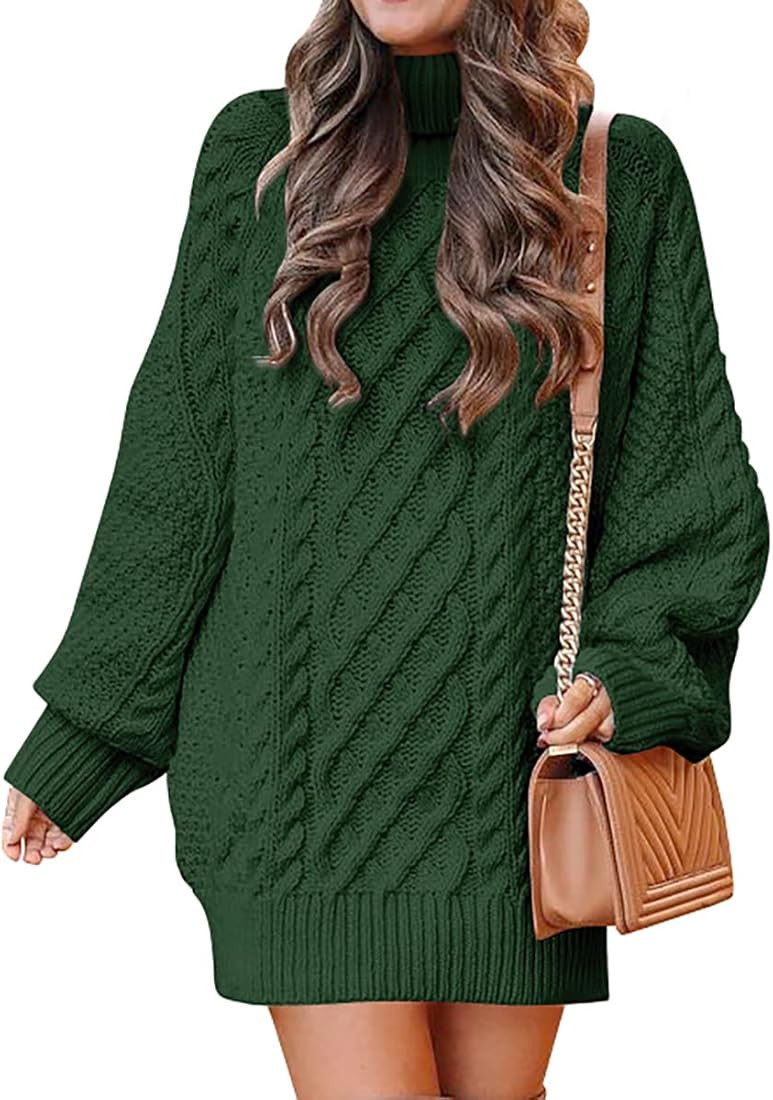 ANRABESS Women 2023 Fall Oversized Long Sleeve Turtleneck Cable Knit Chunky Pullover Short Sweate... | Amazon (US)